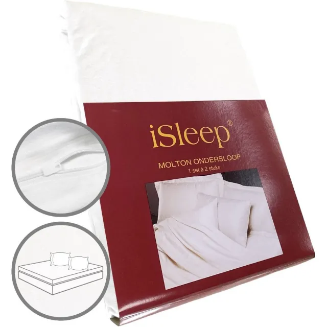 iSleep Molton Kussenslopen (2 Stuks) - 100% Katoen - Ritssluiting - 60x70 cm - Wit