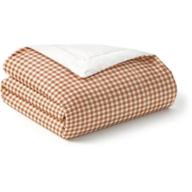 Walra Dekbed zonder overtrek Cozy Check - 200x200 - 100% Katoen (BCI) - Bruin / Off White