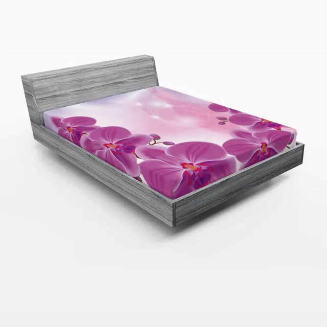 ABAKUHAUS Hoeslaken met bloemenprint, exotische orchideeën, zachte decoratieve stof met elastische randen, 160 x 200 cm, paars, lichtroze, blauw Paars Palroze Blauw