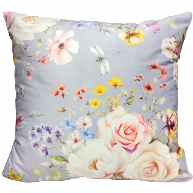 Markizeta Decoratieve Sierkussenhoes Velours 40x40cm - Grijs met Bloemendessin