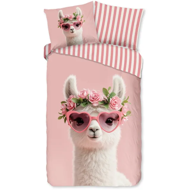 Pure dekbedovertrek lama met roze bril - Roze - Microvezel Pink