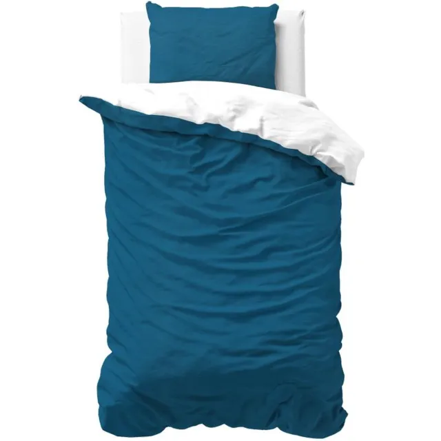 Sleeptime Twee Kleuren Dekbedovertrek - Inclusief 1 Kussensloop - Donkerblauw/Wit