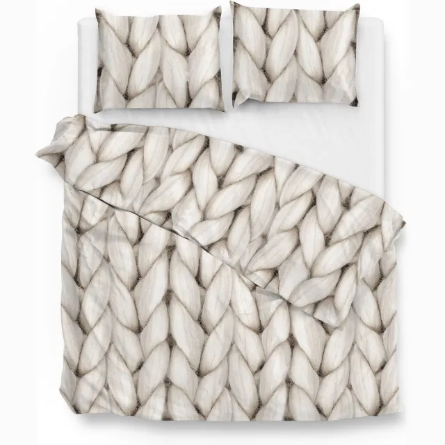 Zohome Dekbedovertrek Ayah - Bedlinnen met Breiwerk print - Natural - Dekbedhoes van 100% Katoen-Flanel