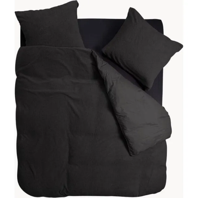 Y-not® Dekbedovertrek set Teddy - onderkant Microvezel - 240x200/220 - Lits-jumeaux met 20 cm instopstrook en drukknopen - Jet Black Zwart