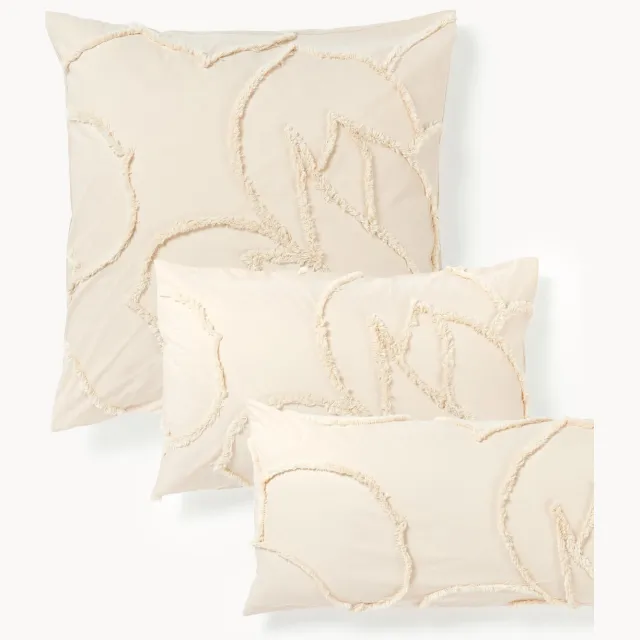 Westwing Collection Perkalkatoenen kussenhoes Madeline met getufte design Beige