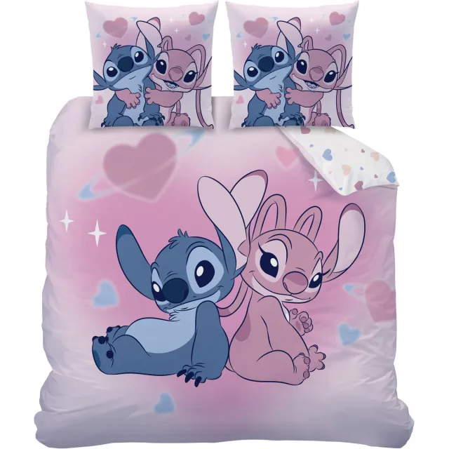 Disney Lilo & Stitch Dekbedovertrek Bisous + 2 x - Katoen Roze