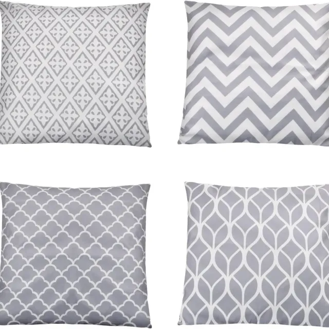 Cosensi Set van 4 grijze en witte geometrische strepen kussenslopen 45x45 cm - Decoratieve kussenhoezen voor bank, tuin en terras in woonkamer Any