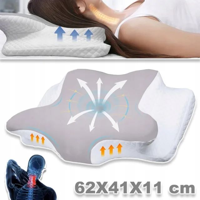 JIMUYU Ergonomisch Traagschuimkussen met Wasbare Hoes - Hoge Dichtheid en Veerkracht - Voor Rug- en Zijslapers - Grijs & Wit 62x42 cm