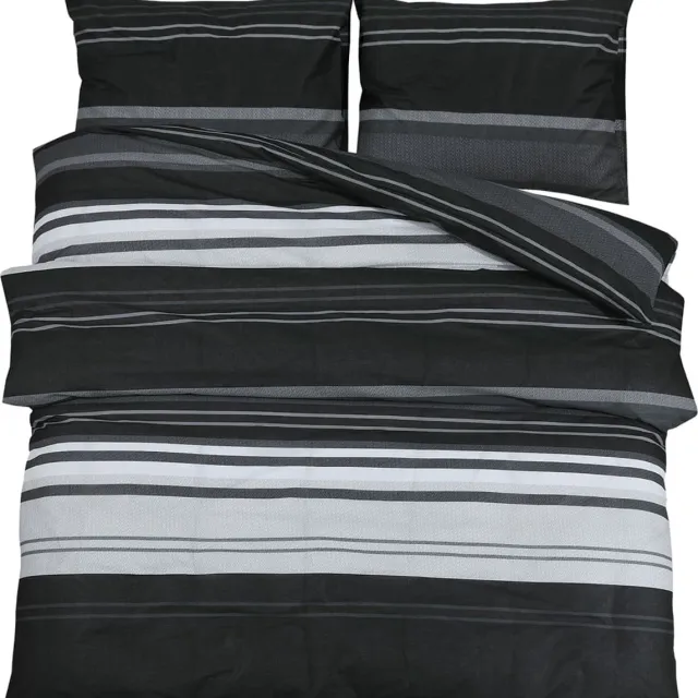 vidaXL 2 - st - 240 - x - 220 - cm - + - 60 - x - 70 - cm - 100% - Cotton - Black - Stripes Zwart