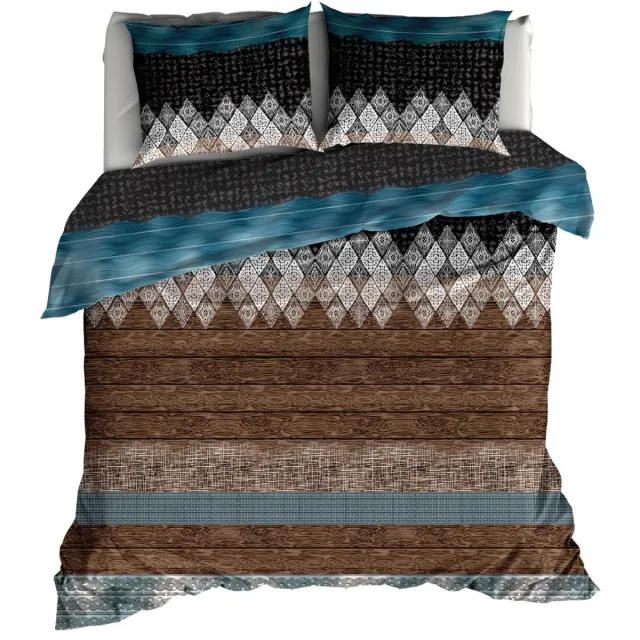 Romanette Brandon - Flanel - Dekbedovertrek - Tweepersoons - 200x200/220 cm + 2 kussenslopen 60x70 cm - Multi/Teal