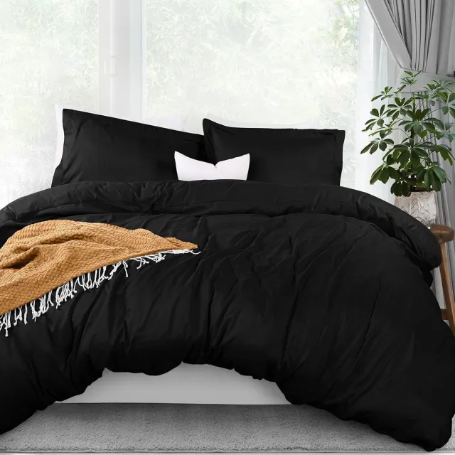 Famanu Dekbedovertrekset full size microvezel zwart met ritssluiting