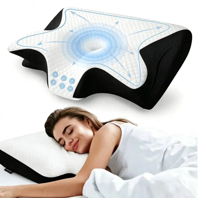 VIEMAE Hoofdkussen - Hoofdkussen nekklachten - Hoofdkussen ergonomisch - Hoofdkussens - Traagschuim - Voor rug, zij & buikslapen Wit, zwart