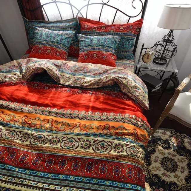 Ibenzoa Beddengoed Set van 3 Stuks in Boho Stijl met Ritssluiting en Katoenen Stof kleurijk