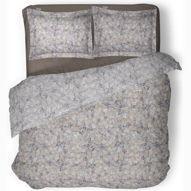 LINNICK Dekbedovertrek Katoen Willow - Grey - Dekbedovertrek 200x200/220cm - 100% Katoen - Tweepersoons - Dekbedovertrekken - Bladeren Dekbedovertrek grijs