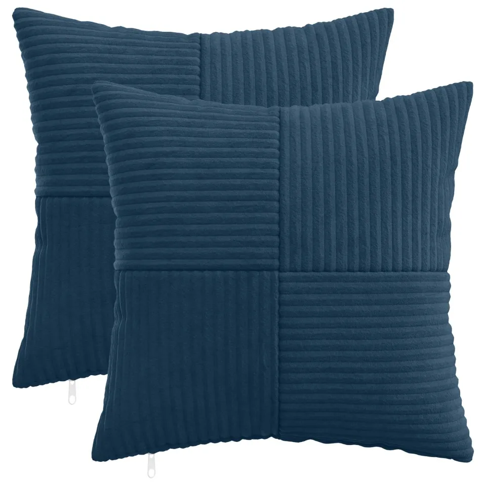vidaXL Kussensloop 2 st ALMELO Marineblauw 30 x 30 cm corduroy, foto 3
