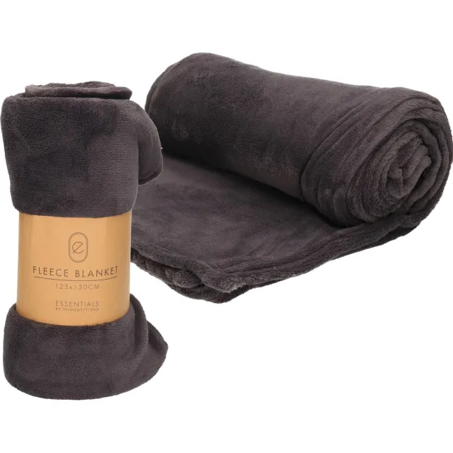 H&S Collection Fleece dekens/plaids - 2x - antraciet - 125 x 150 cm