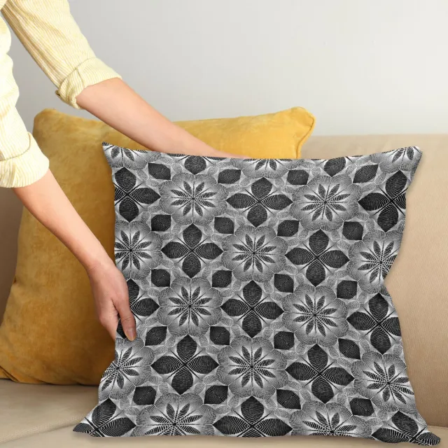 ABAKUHAUS Gitter Kussenhoes, Schraffieren geometrische Bloemen, Wasbare Kussenhoes met Ritssluiting, Kleurechte Heldere Kleuren en Dubbelzijdige Print, 50 x 50 cm, Houtskool Grijs en Wit
