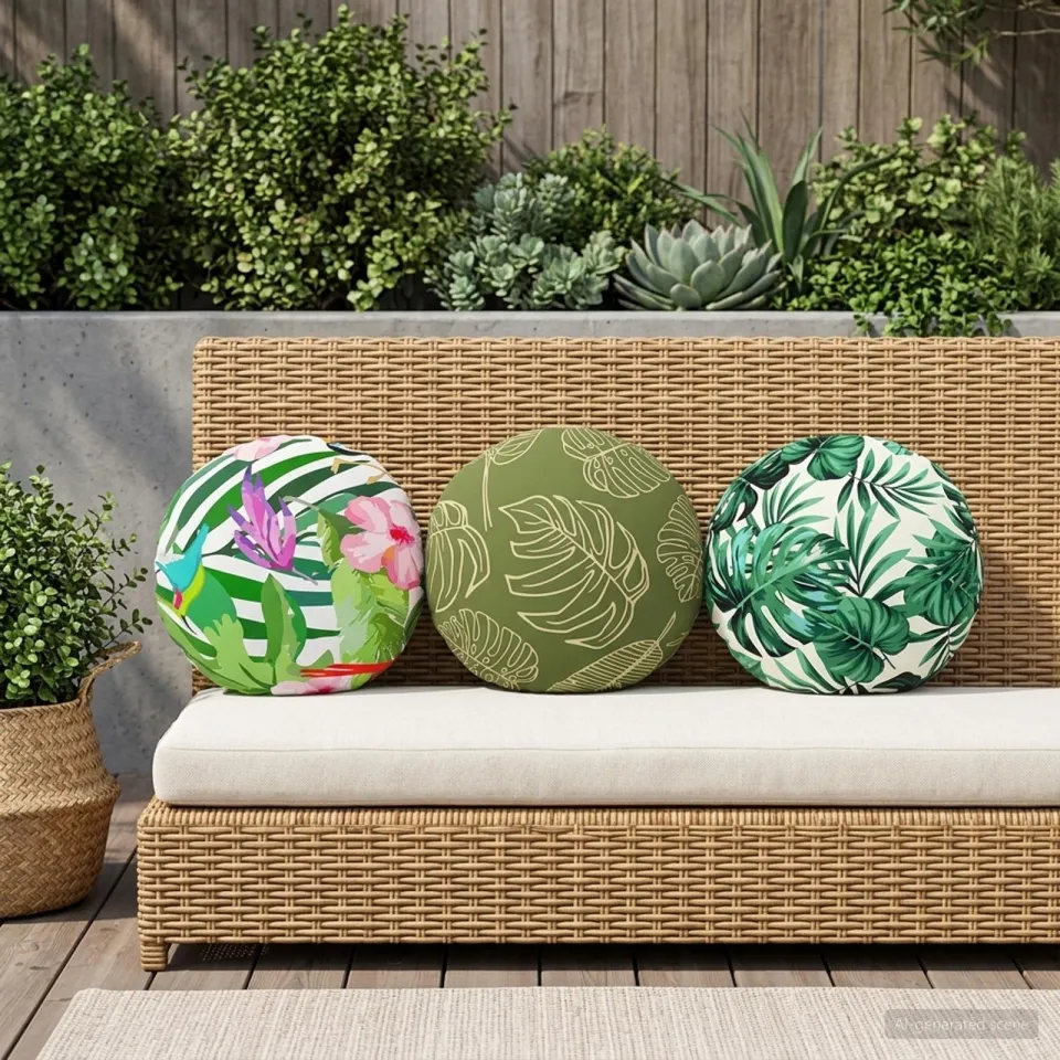 vidaXL Kussensloop 6 st HEERLEN Bladpatroon Dia. 30 cm Polyester groen, foto 3