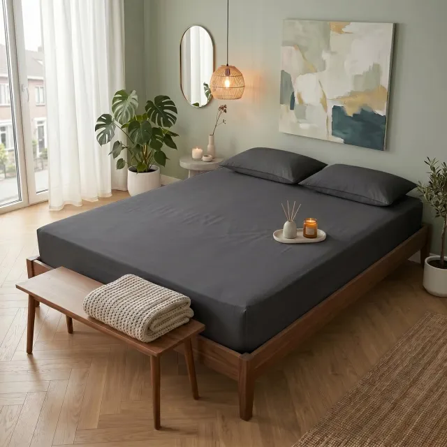Saphira SOFT Geweven Katoen Hoeslaken – Antraciet – 180x220 cm – Tweepersoon – 30 cm Matrashoogte – 100% Katoen – 360° Elastiek Rondom – Glad, Ademend & Zacht