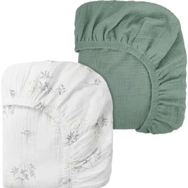 Karma Set van 2 Zachte Baby Hoeslakens voor Wieg en Kinderwagen Groen