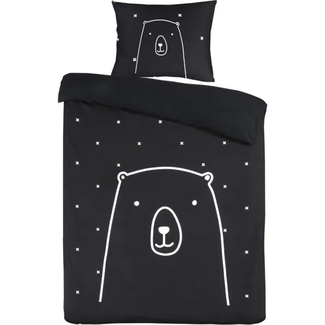 decoware Kidzroom kinderdekbedovertrek Bear - katoen - zwart - eenpersoons - inclusief kussensloop - 140x200 + 60x70 cm