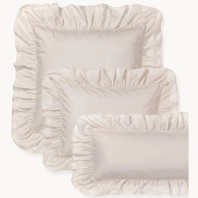 Westwing Collection Gewassen katoenen perkal kussensloop Louane met ruches Beige