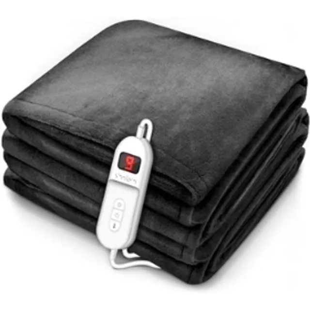 San Marque Verwarmde Deken - Uitwasbaar - Fleece - Elektrische Onderdeken - 1 Persoons - Timer - Verwarmingsdeken - Afstandsbediening - Warmtedeken- 200L x 180W centimetres - Anthracite Antraciet