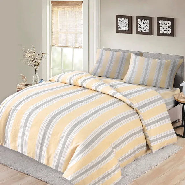 BED GLOW & APPAREL 2-Persoons Dekbedovertrekset 200x200 cm met 2 Kussenslopen 60x70 cm – 100% flannel– Streepen oranje