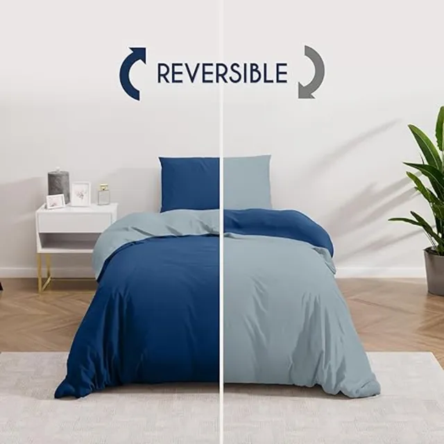 Karma Dekbedovertrek 135x200 cm met 1 kussensloop 50x70 cm - Donkerblauw/Blauwgrijs - 135x200 Bedset in 100% microvezel - 2 stuks Donkerblauw / Blauwgrijs