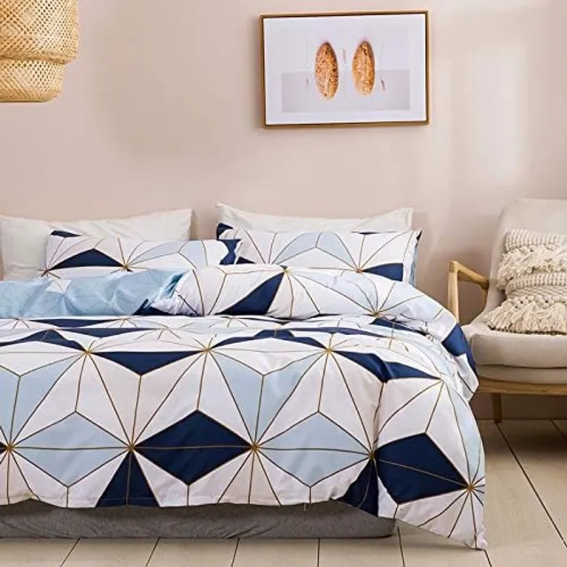 Ibenzoa Geometrische Beddengoedset - Dubbelzijdig, Premium Katoen voor Comfortabele Slaap blauw