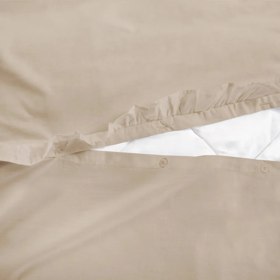 NOUS Living katoenen ruffle dekbedovertrek beige, foto 7