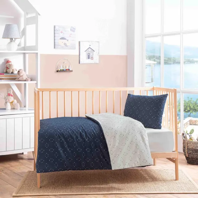 Hibboux dekbedovertrek Hygge 140x220 Gebroken wit en blauw