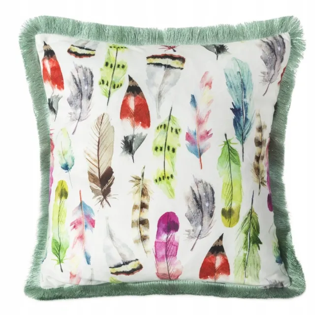 Eurofirany Decoratieve kussensloop 45x45 cm met kleurrijke veren, mintgroen