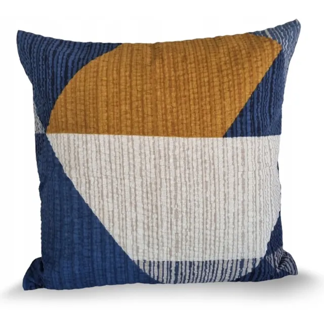 Fan Kussensloop Kora 70x80cm - Geometrische Driehoeken in Blauw, Geel, Beige