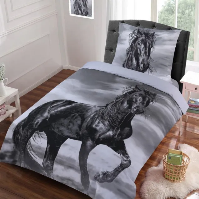 Husch Dekbedovertrek Paarden Grijs - eenpersoons - 140x200/220 cm