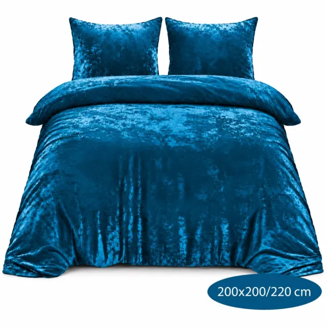 Roden Blue Crushed Velvet Dekbedovertrek - 200x200/220 - Tweepersoons - Petrol - Luxe Velours - Extra Zacht - Incl 2 Kussenslopen