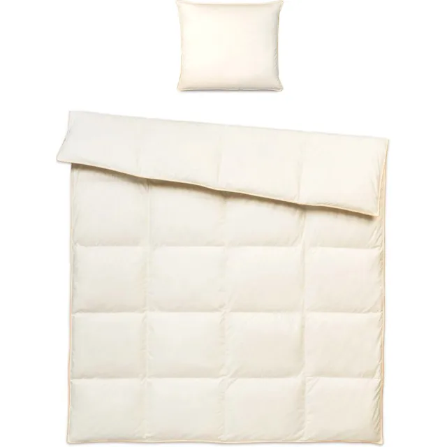 OnceDoce® Donzen Dekbed – 160x200cm – 2.5kg Vulling 1-Persoons Ganzendons Dekbed – 100% Katoenen Tijk - Satijnen Bies – Kleur Crème –Herfst/Winter Seizoen + 1 Kussen 70x80cm