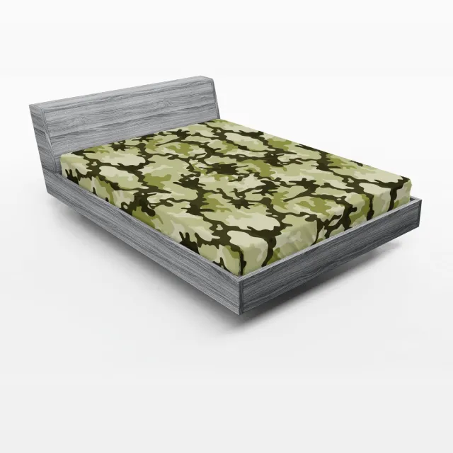 ABAKUHAUS Groen Hoeslaken, Jungle Camouflage Design, Zachte Decoratieve stof met Elastische Band, 140 x 200 cm, Lichtgroen/Donkergroen Lichtgroen Donkergroen