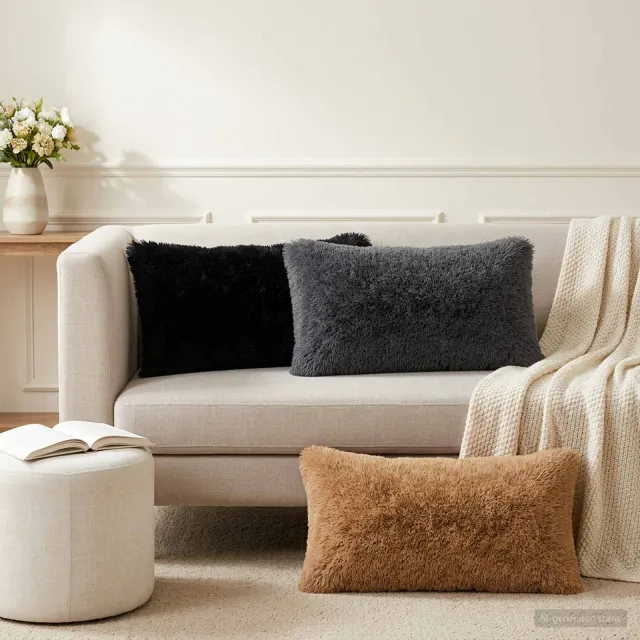 vidaXL Kussensloop 2 st HEERLEN Zwart 40 x 70 cm PV Fleece