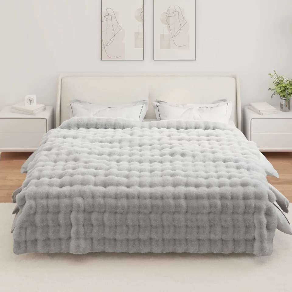 vidaXL Antislip deken van imitatie konijnenbont OLITE 4 st Grijs, foto 4