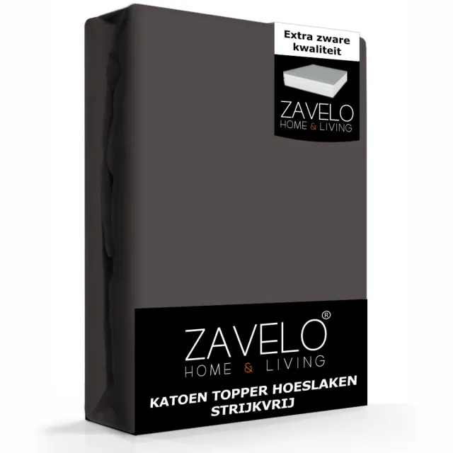 Zavelo Katoen Topper Hoeslaken Strijkvrij Grijs-Lits-jumeaux (180x220 cm)