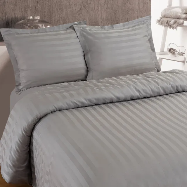 Primaviera Deluxe Hotel Stripe Dekbedovertrek - Tweepersoons - 200X200/220 + 2 x kussenslopen 60x70 - Grijs