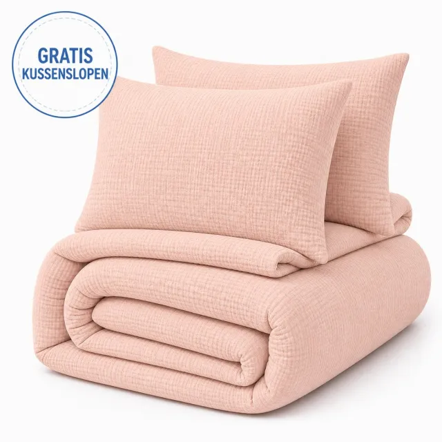decoware Dekbed Zonder Overtrek 140x200 cm – Mousseline Roze – Hoesloos Dekbed Wasbaar - Incl. Kussensloop - All Season - Eenpersoons