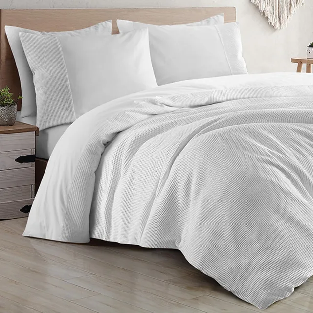 Zavelo Deluxe Waffle Dekbedovertrek Wit - 100% Percale Katoen - Luxe Dekbedovertrek - Super zacht