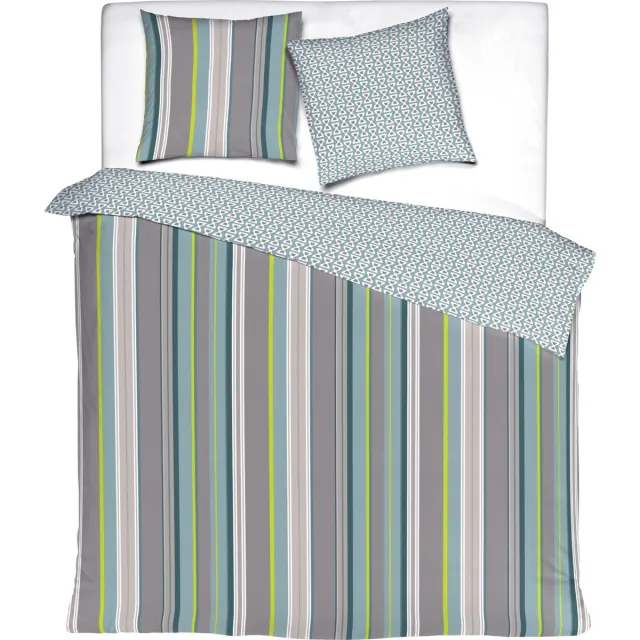 Mistral Home DEKBEDOVERTREK - katoensatijn - 240 x 220 cm + 2x 65 x 65 cm - lits-jumeaux - strepen - blauw Blauw/Grijs/Groen