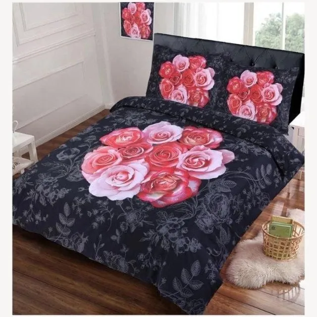 Lekker Snoozen Dekbedovertrek - Bouquet Flower - Katoen Zwart, Roze prent
