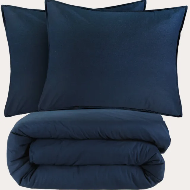 NOUS Living stonewashed dekbedovertrek donkerblauw
