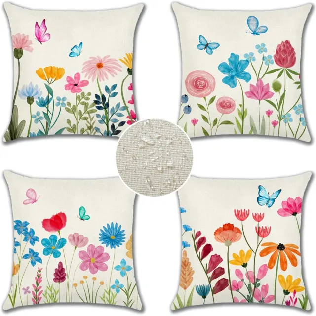 Ibenzoa Set van Vier Decoratieve Waterbestendige Kussenhoezen voor Binnen en Buiten met Bloemenmotief Bloemen Vlinder A