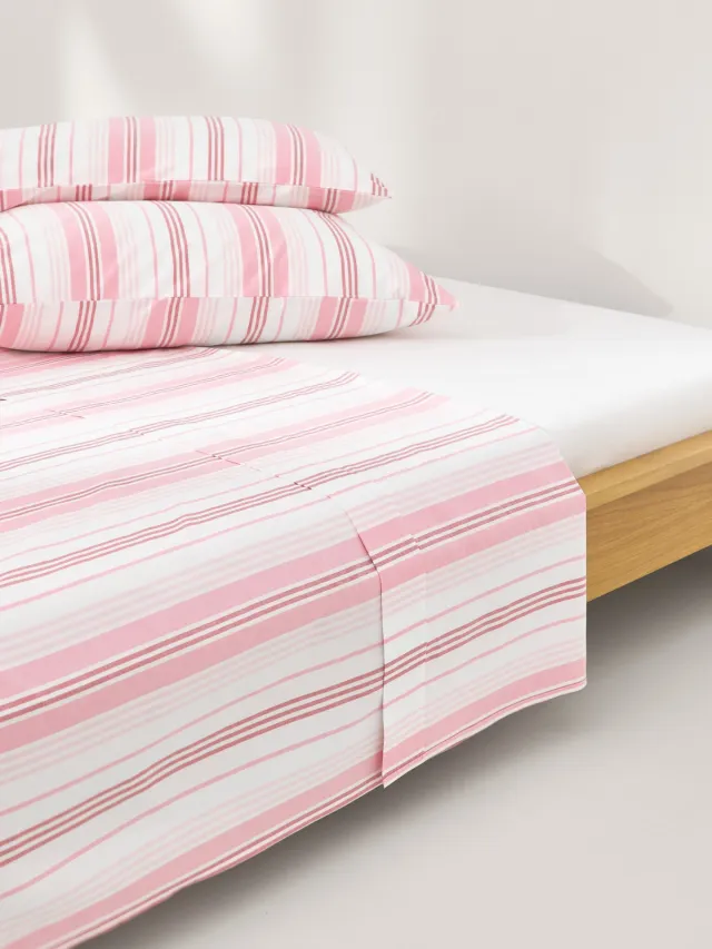 Westwing Collection Katoenen perkal laken Hildy roze, wit