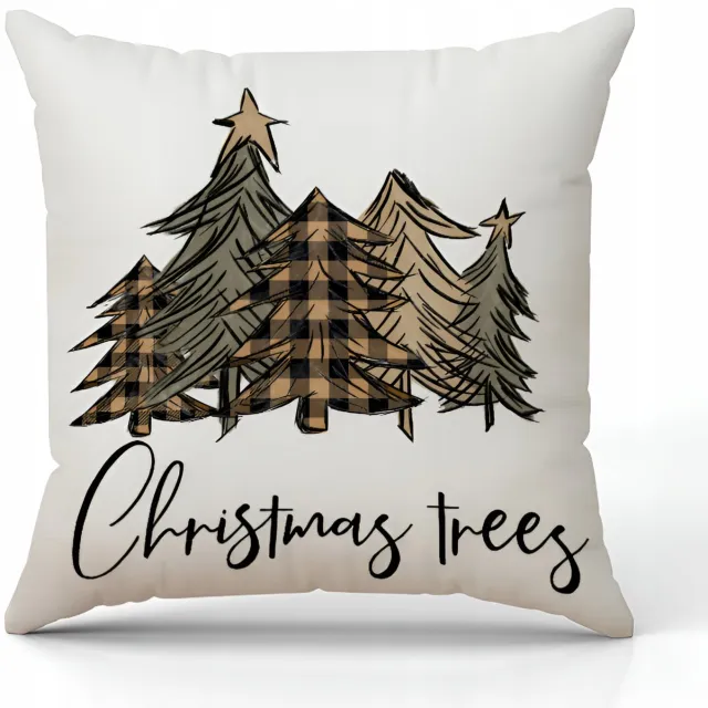 Allbag Kerst Kussenhoes Decoratief 45x45cm - Kerstbomen Wit, Groen, Zwart